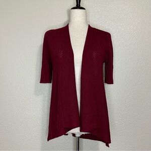 Eileen Fisher 100% Wool Burgundy Open Front Cardigan, Sz Medium